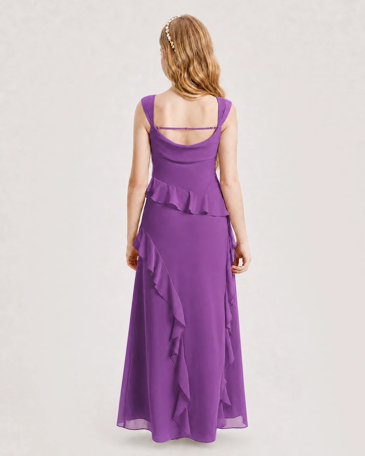 Dideyttawl Chiffon Junior Bridesmaid Dress with Cascading Ruffles