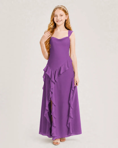 Purple Chiffon A-line Junior Bridesmaid Dress Front View