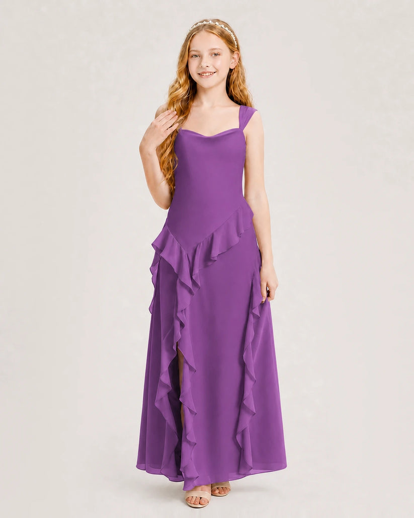 Purple Chiffon A-line Junior Bridesmaid Dress Front View