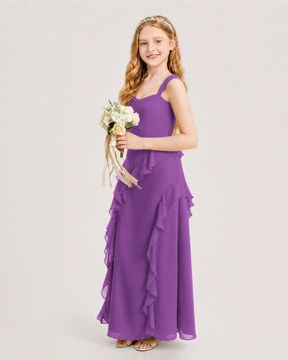 Purple Chiffon A-line Junior Bridesmaid Dress Side View