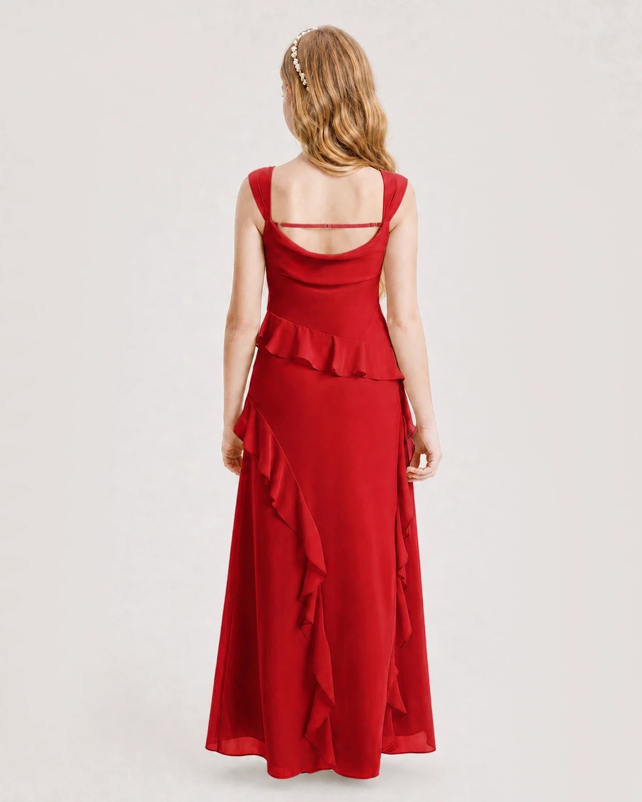 Dideyttawl Chiffon Junior Bridesmaid Dress with Cascading Ruffles