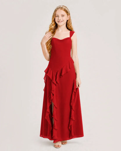 Red Chiffon A-line Junior Bridesmaid Dress Front View