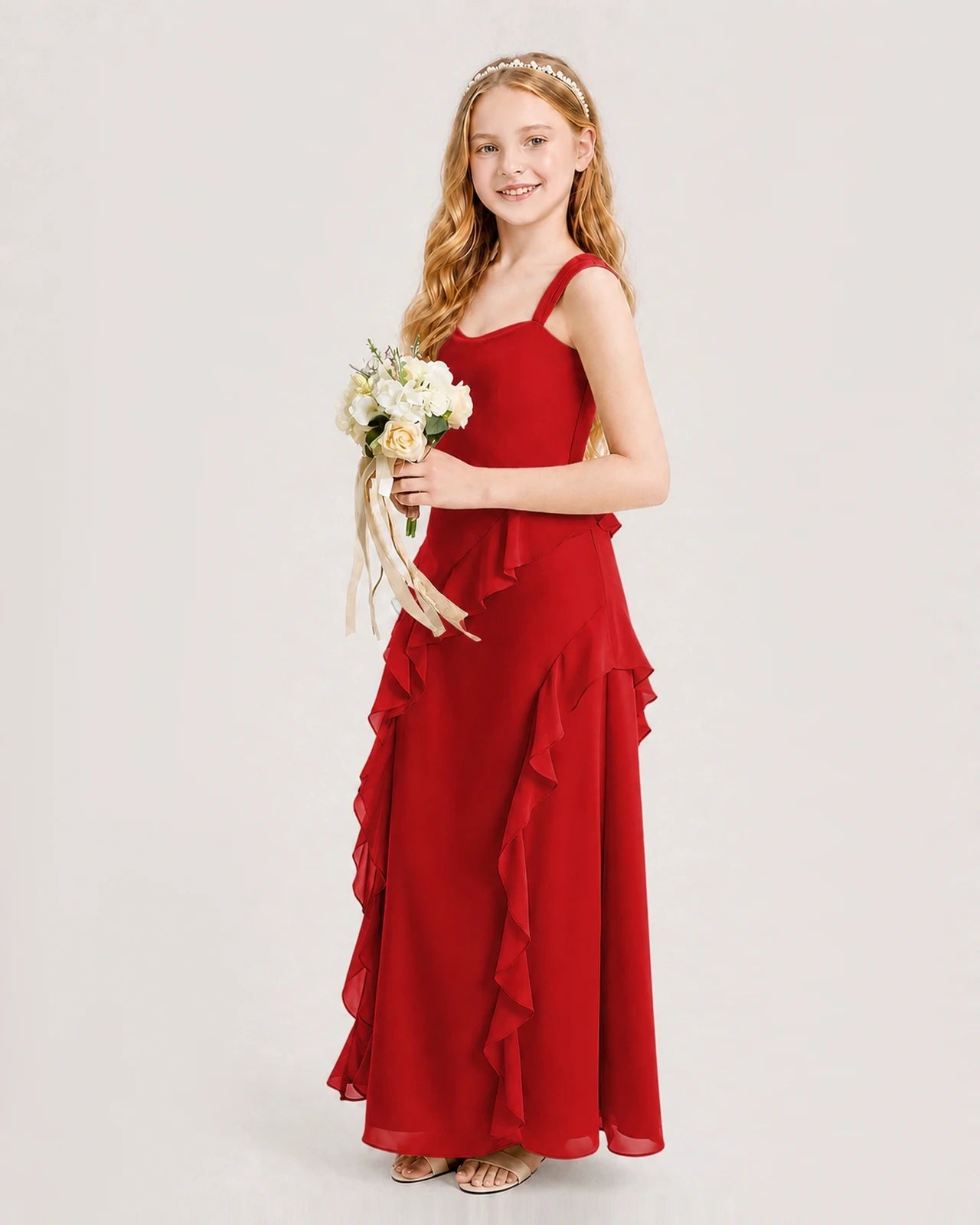 Red Chiffon A-line Junior Bridesmaid Dress Side View