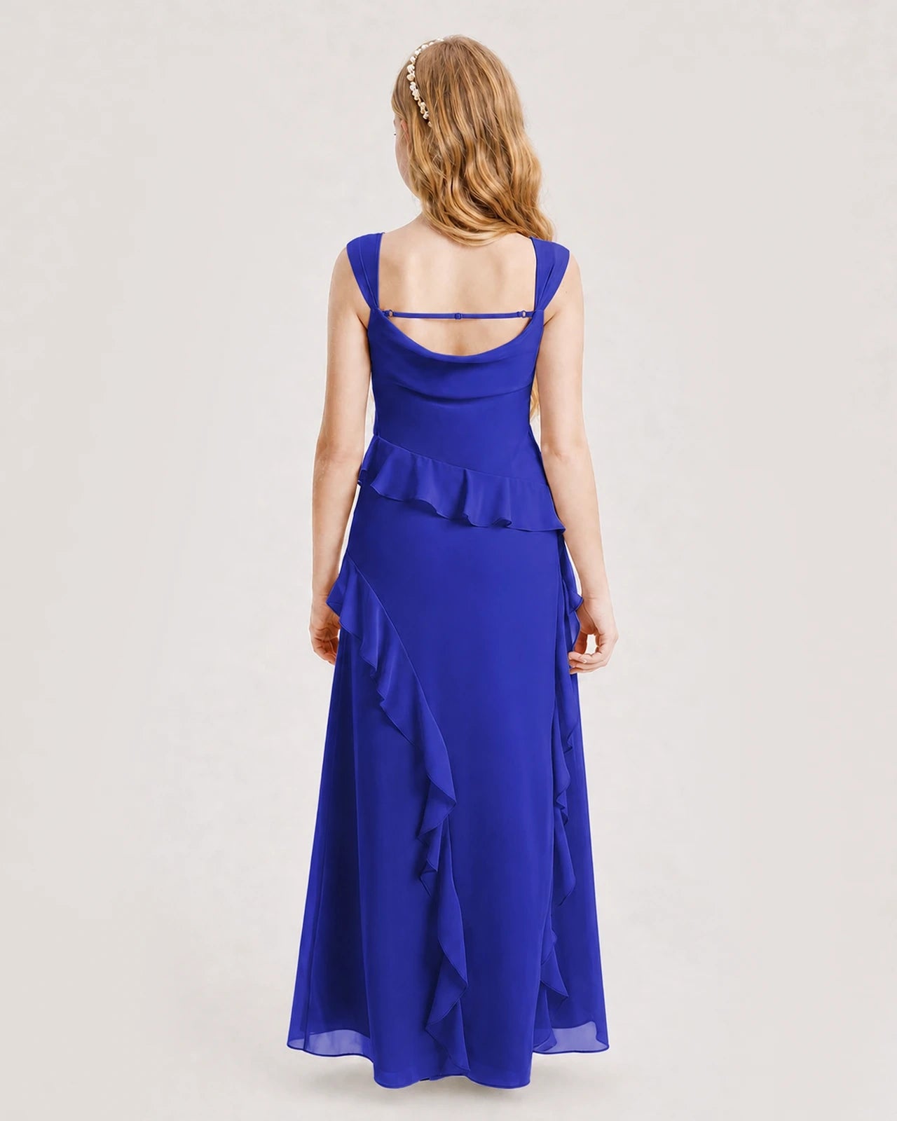 Dideyttawl Chiffon Junior Bridesmaid Dress with Cascading Ruffles