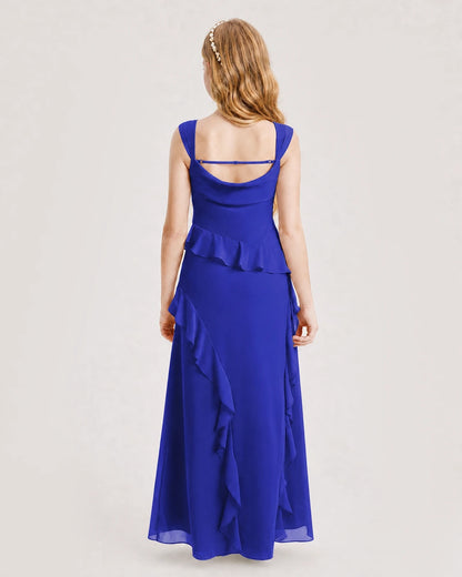 Royal Blue Chiffon A-line Junior Bridesmaid Dress Back View