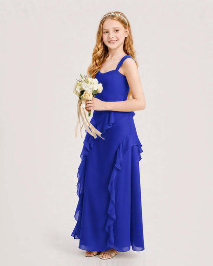 Royal Blue Chiffon A-line Junior Bridesmaid Dress Side View