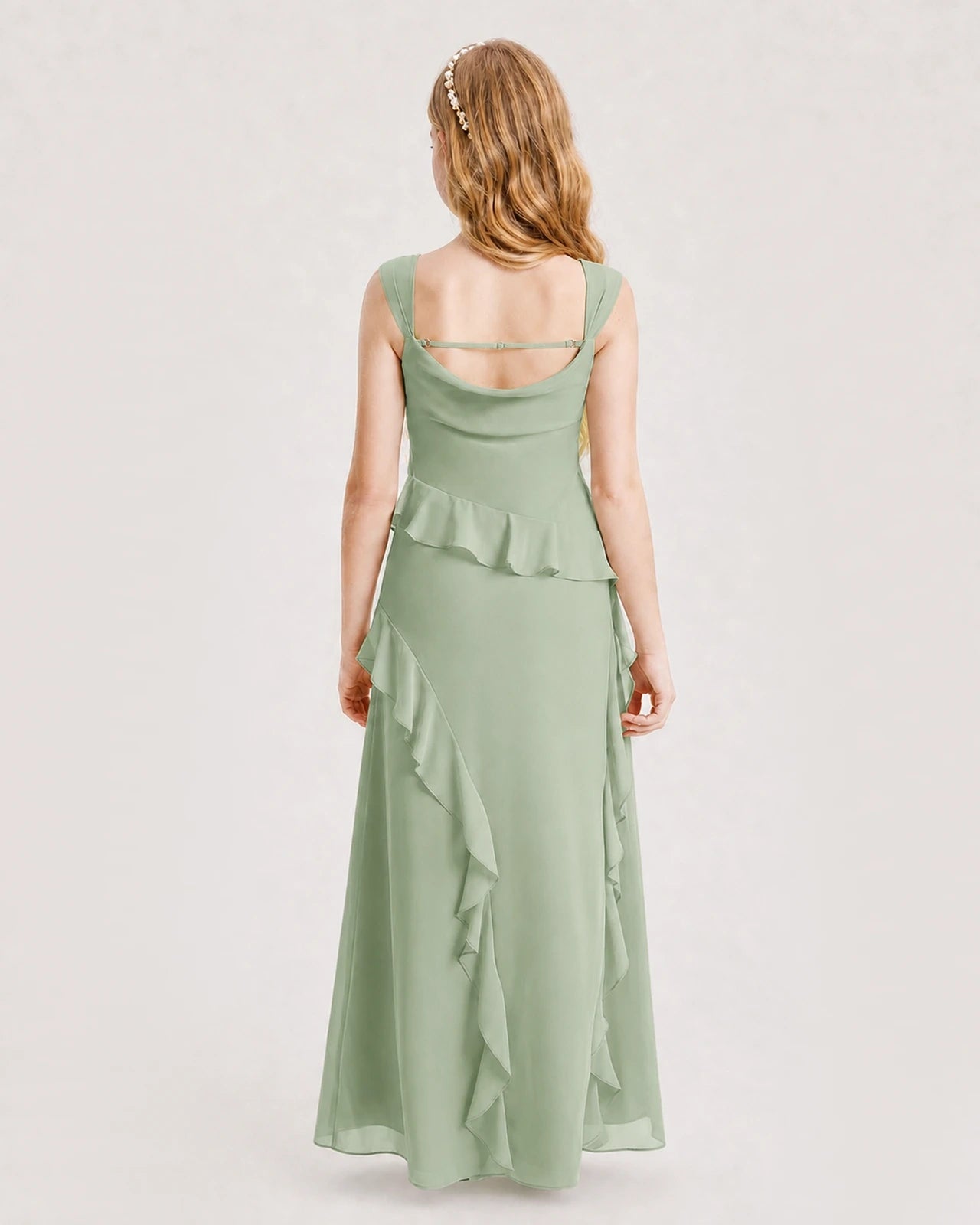 Dideyttawl Chiffon Junior Bridesmaid Dress with Cascading Ruffles