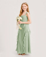Sage Green Chiffon A-line Junior Bridesmaid Dress Side View
