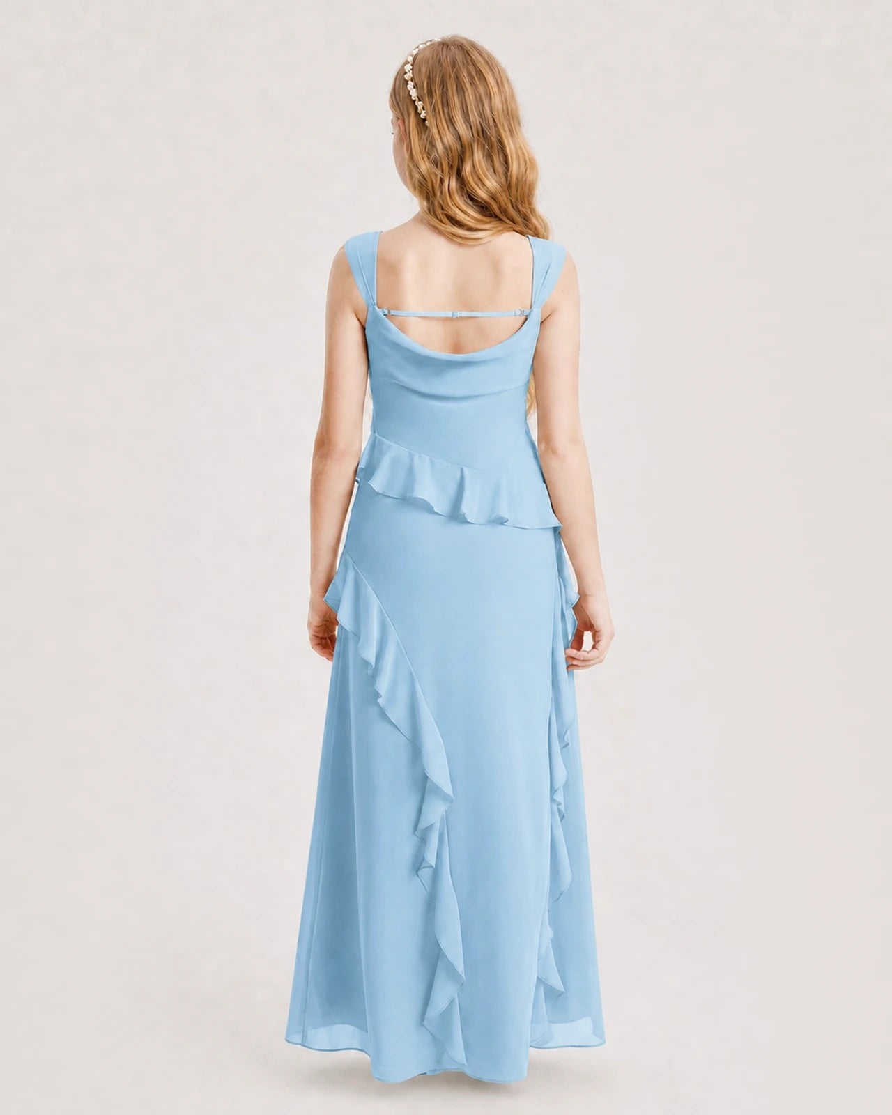 Dideyttawl Chiffon Junior Bridesmaid Dress with Cascading Ruffles