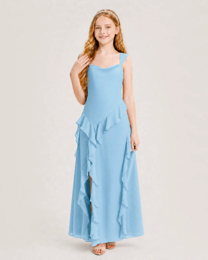Sky Blue Chiffon A-line Junior Bridesmaid Dress Front View