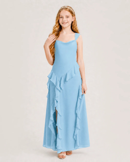 Sky Blue Chiffon A-line Junior Bridesmaid Dress Front View