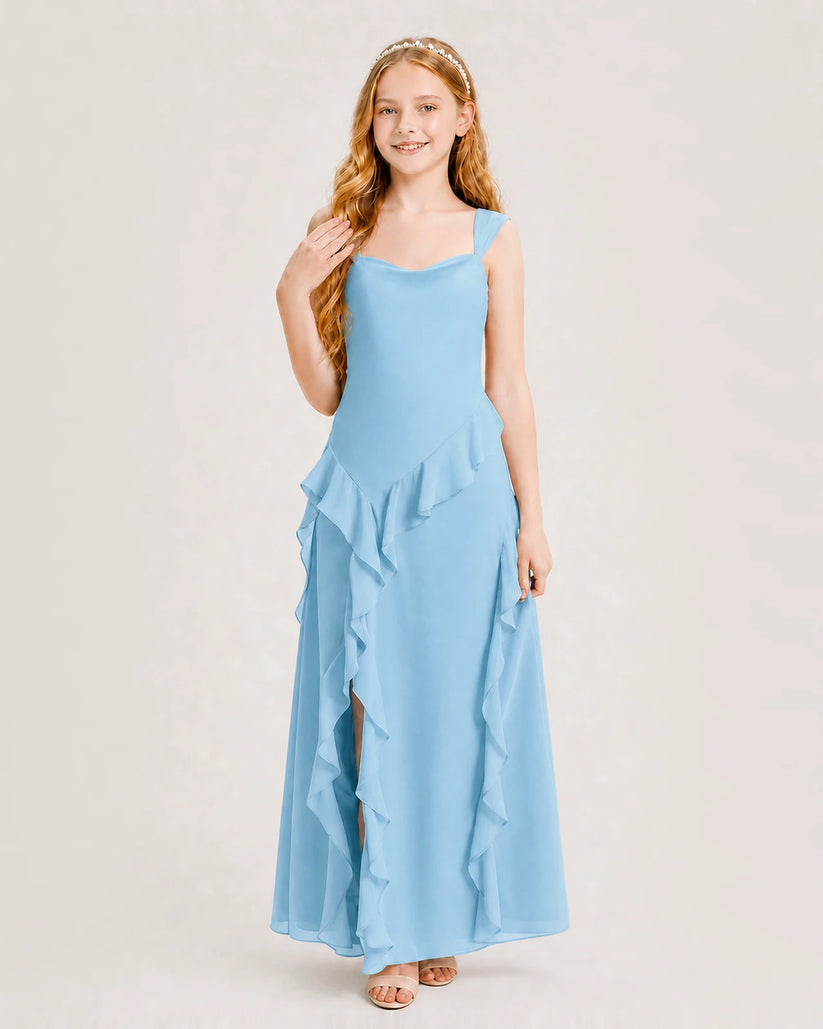 Sky Blue Chiffon A-line Junior Bridesmaid Dress Front View