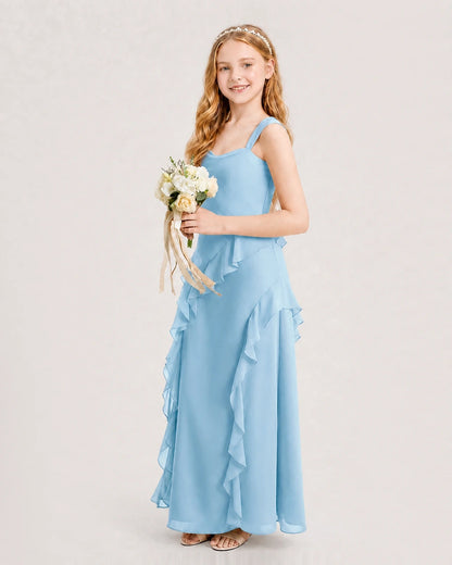 Sky Blue Chiffon A-line Junior Bridesmaid Dress Side View
