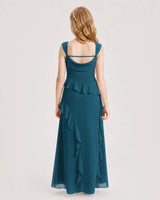 Teal Chiffon A-line Junior Bridesmaid Dress Back View