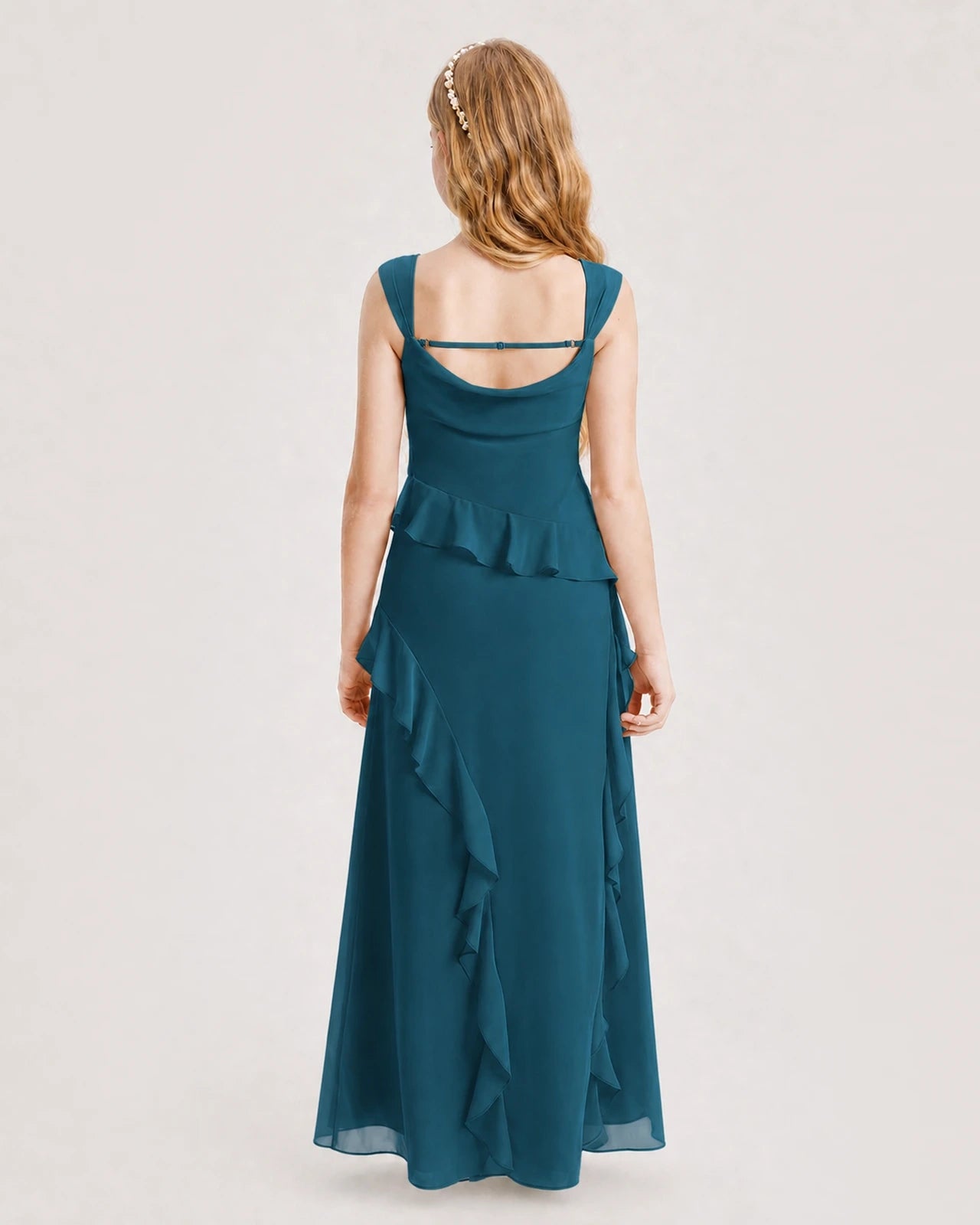 Dideyttawl Chiffon Junior Bridesmaid Dress with Cascading Ruffles