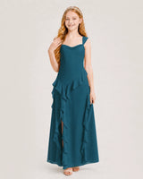Teal Chiffon A-line Junior Bridesmaid Dress Front View