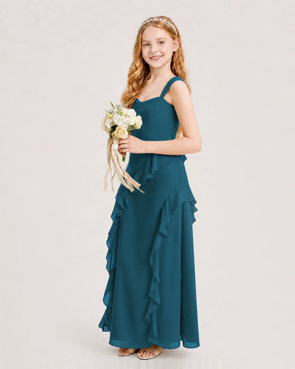 Teal Chiffon A-line Junior Bridesmaid Dress Side View