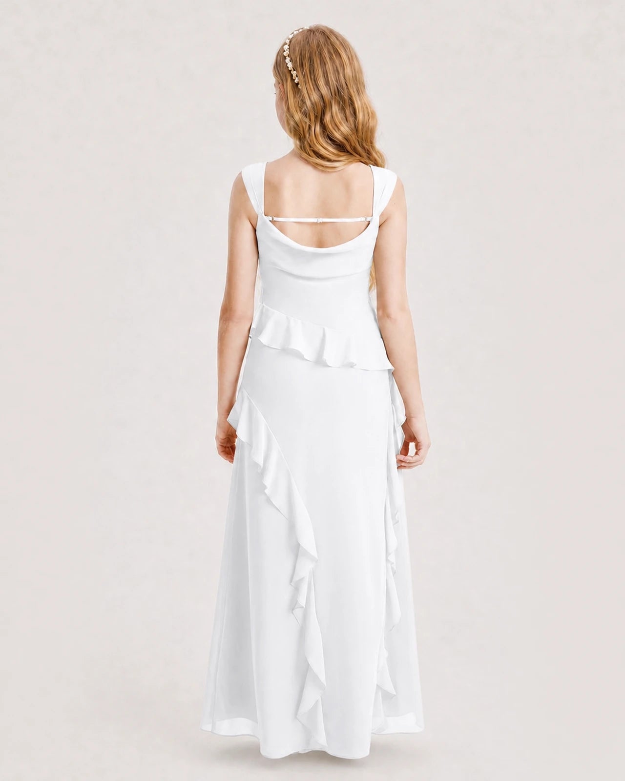 Dideyttawl Chiffon Junior Bridesmaid Dress with Cascading Ruffles