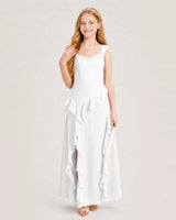 White Chiffon A-line Junior Bridesmaid Dress Front View