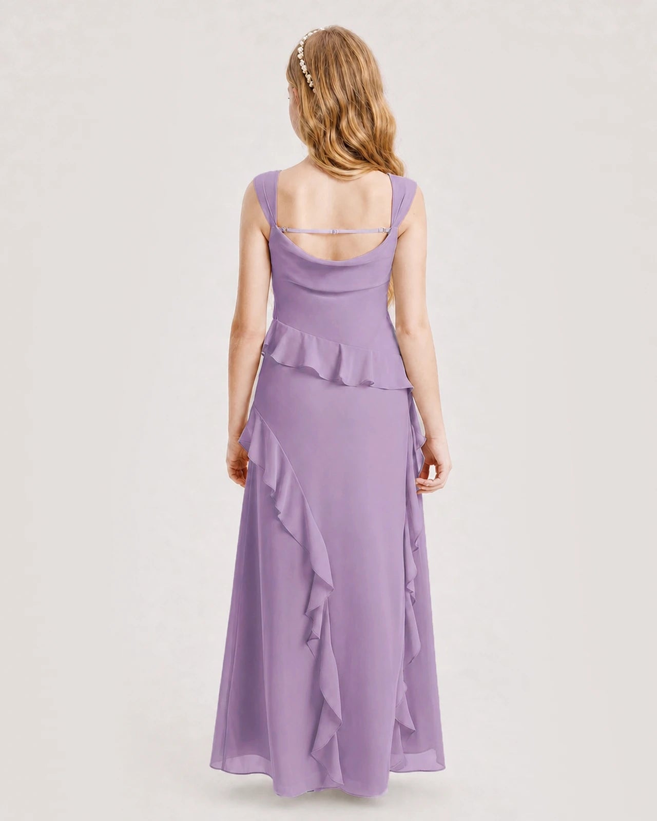 Dideyttawl Chiffon Junior Bridesmaid Dress with Cascading Ruffles