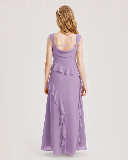Wisteria Chiffon A-line Junior Bridesmaid Dress Back View