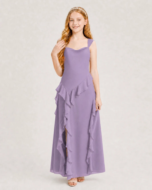 Wisteria Chiffon A-line Junior Bridesmaid Dress Front View