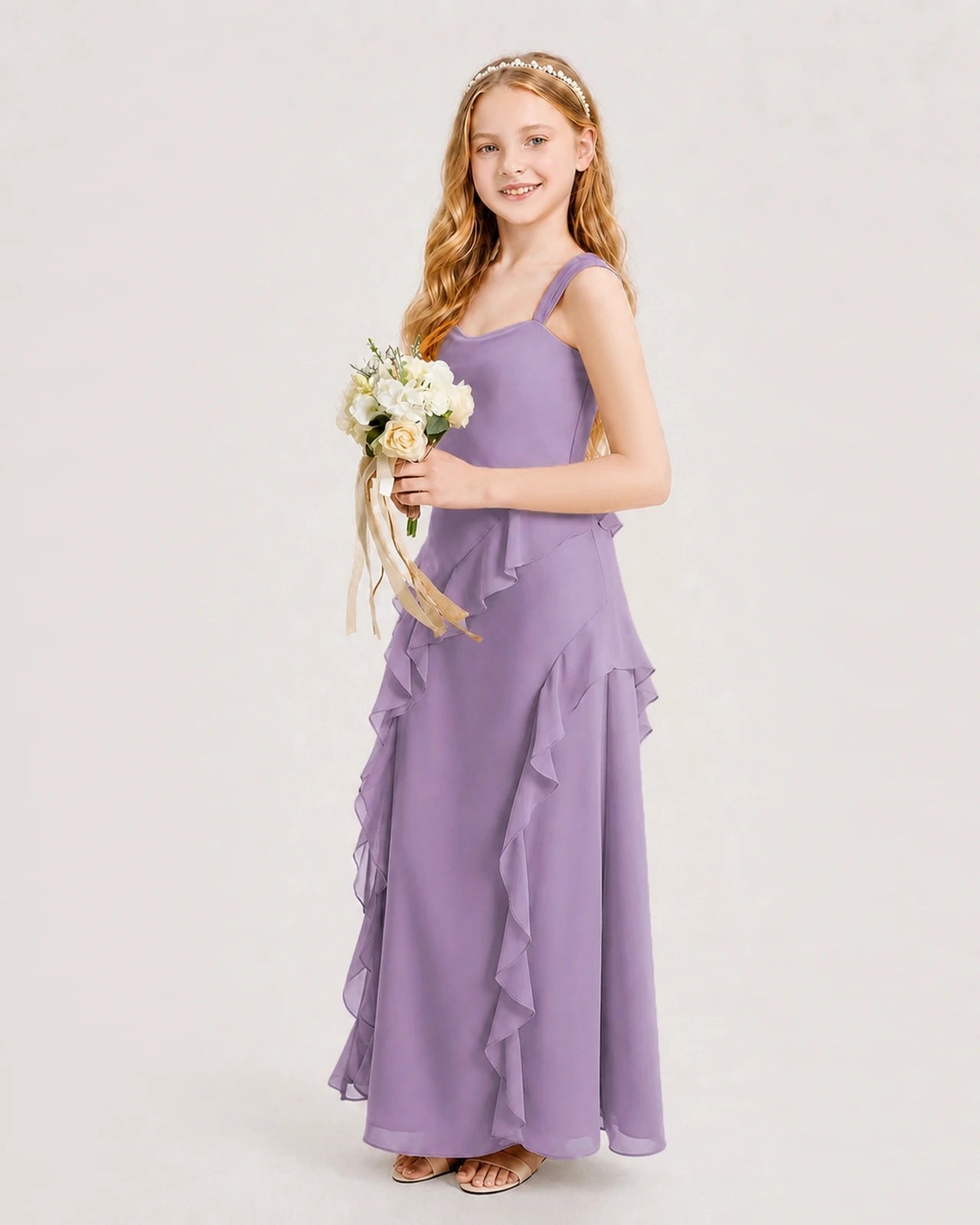 Wisteria Chiffon A-line Junior Bridesmaid Dress Side View