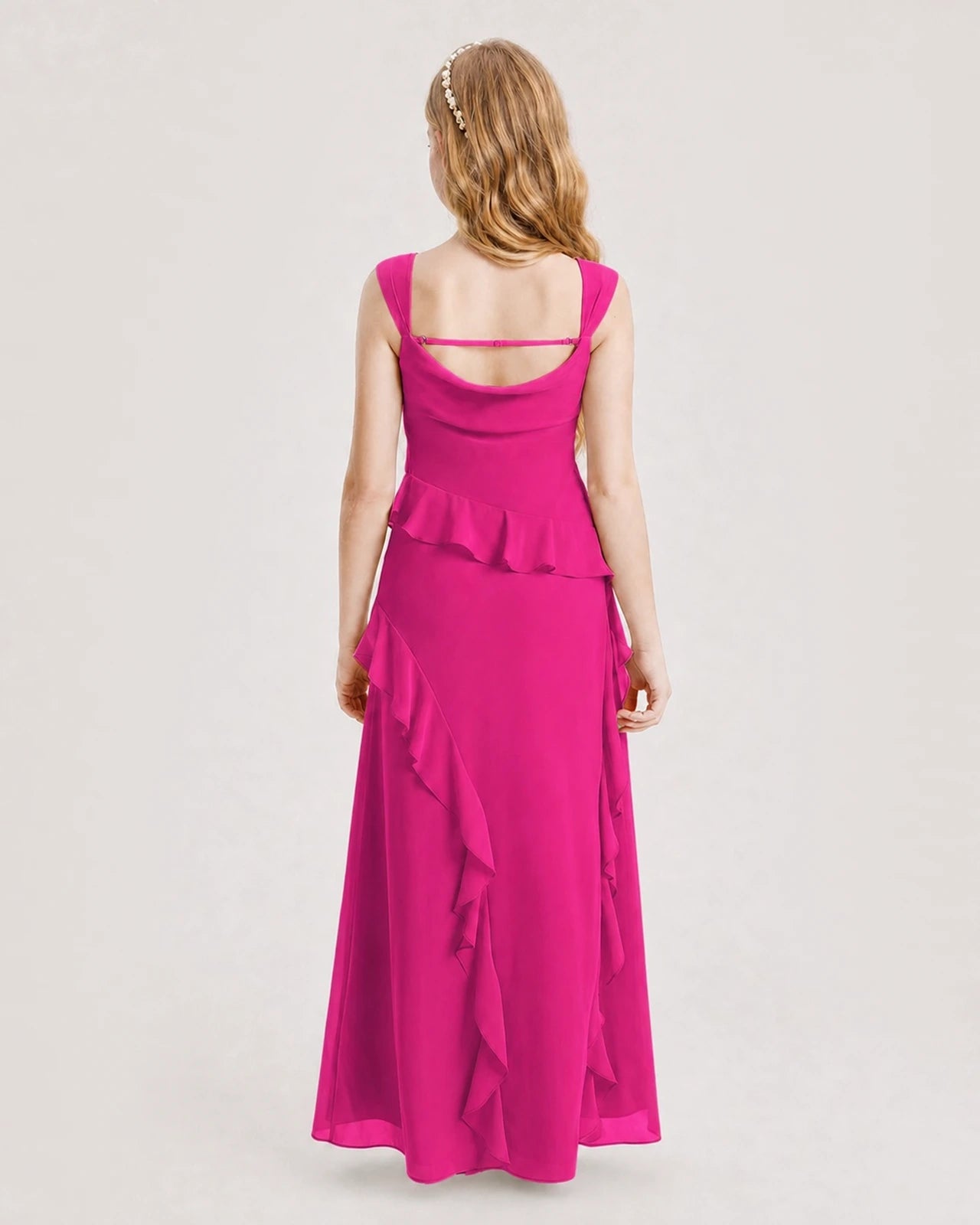Hot Pink Chiffon A-line Junior Bridesmaid Dress Back View