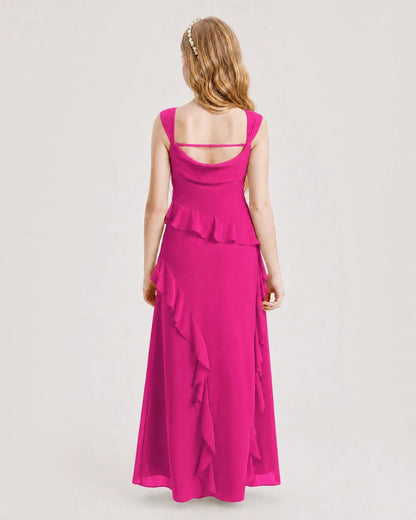 Hot Pink Chiffon A-line Junior Bridesmaid Dress Back View