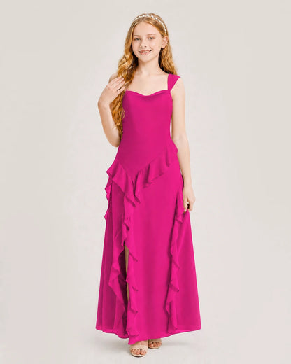 Hot Pink Chiffon A-line Junior Bridesmaid Dress Front View
