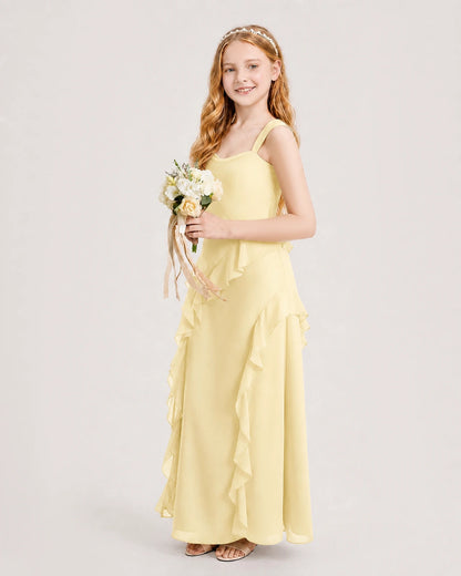 Daffodil Junior Bridesmaid Dress Cowl Neck Ruffled Chiffon Maxi Side View
