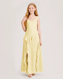 Daffodil Junior Bridesmaid Dress Cowl Neck Ruffled Chiffon Maxi Front View