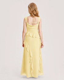 Daffodil Junior Bridesmaid Dress Cowl Neck Ruffled Chiffon Maxi Back View