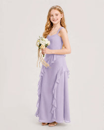 Lavender Junior Bridesmaid Dress Cowl Neck Ruffled Chiffon Maxi Side View
