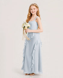 Mist Junior Bridesmaid Dress Cowl Neck Ruffled Chiffon Maxi Side View