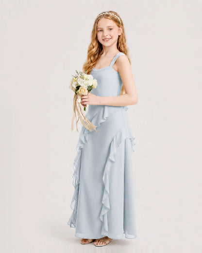Mist Junior Bridesmaid Dress Cowl Neck Ruffled Chiffon Maxi Side View