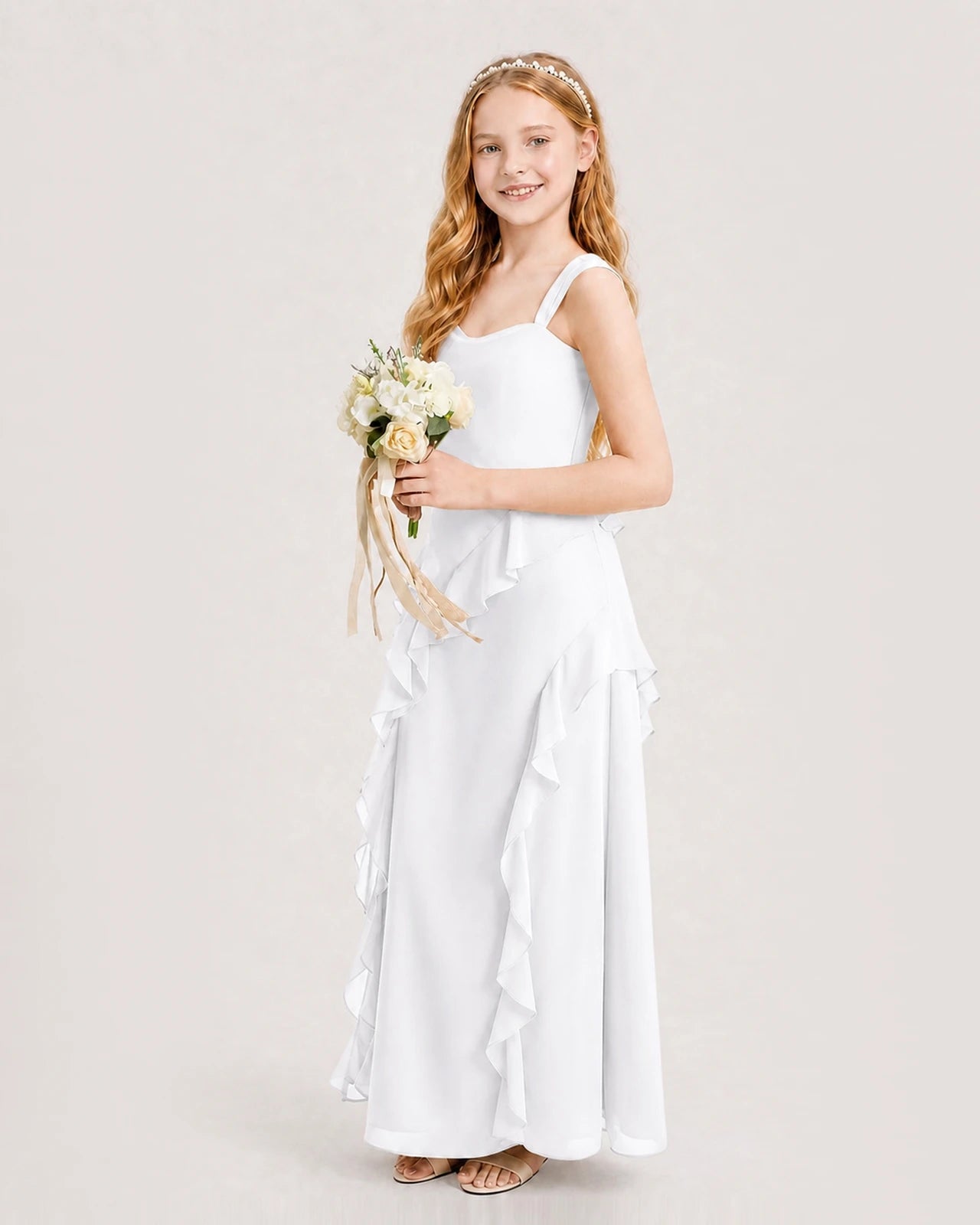 Light Blue Junior Bridesmaid Dress | Cowl Neck Chiffon Split Gown