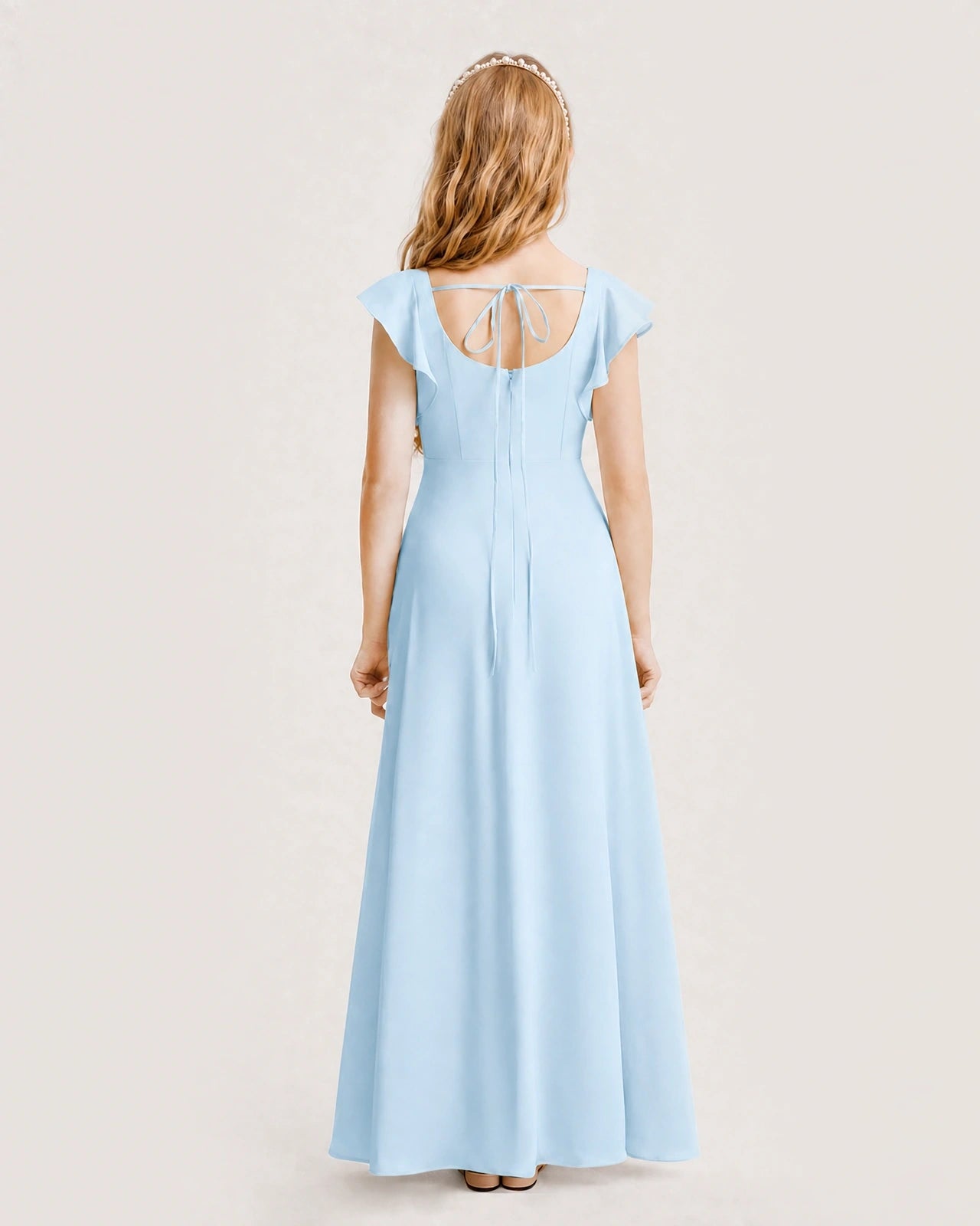 Baby Blue Chiffon A-line Junior Bridesmaid Dress Back View