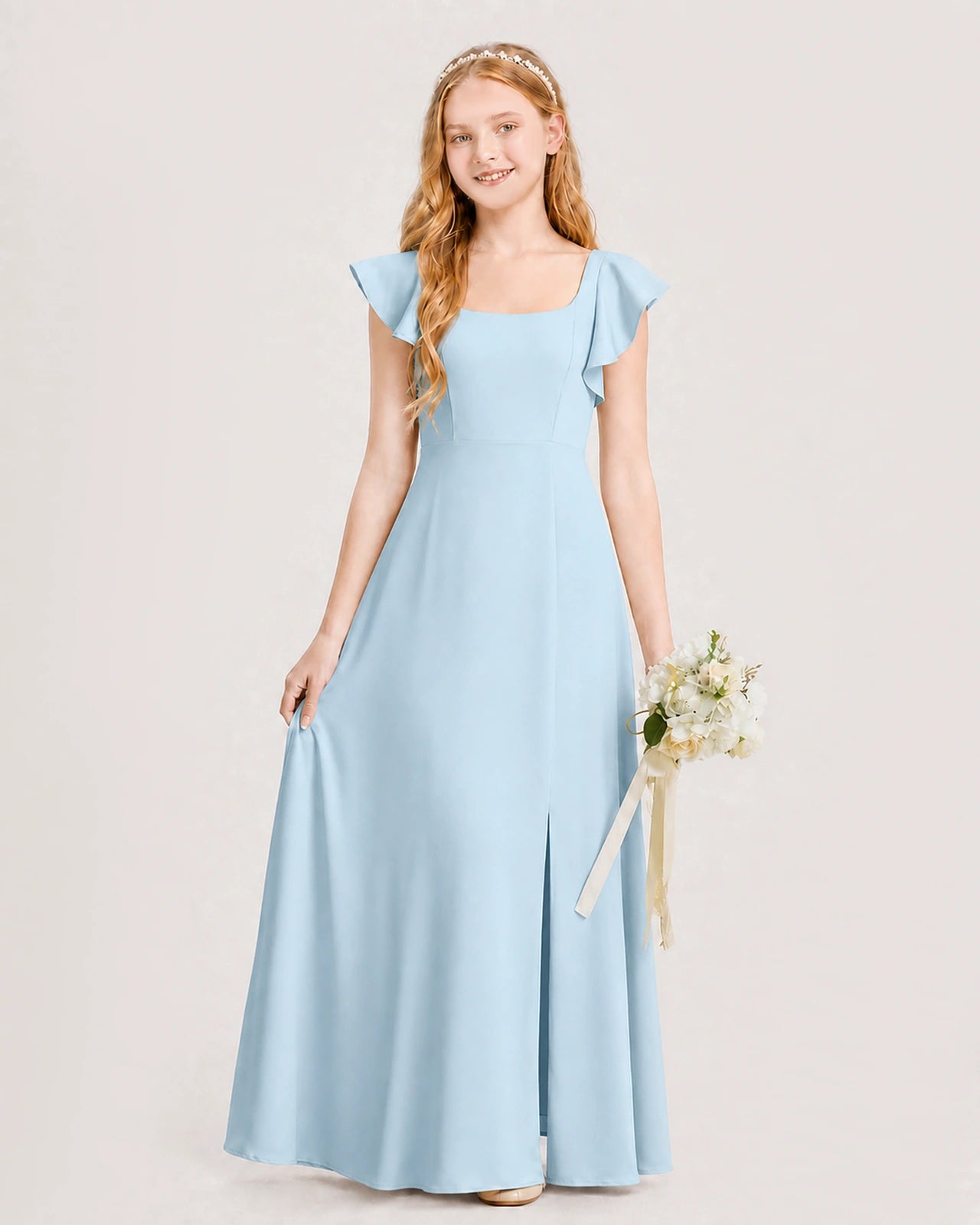 Baby Blue Chiffon A-line Junior Bridesmaid Dress Front View