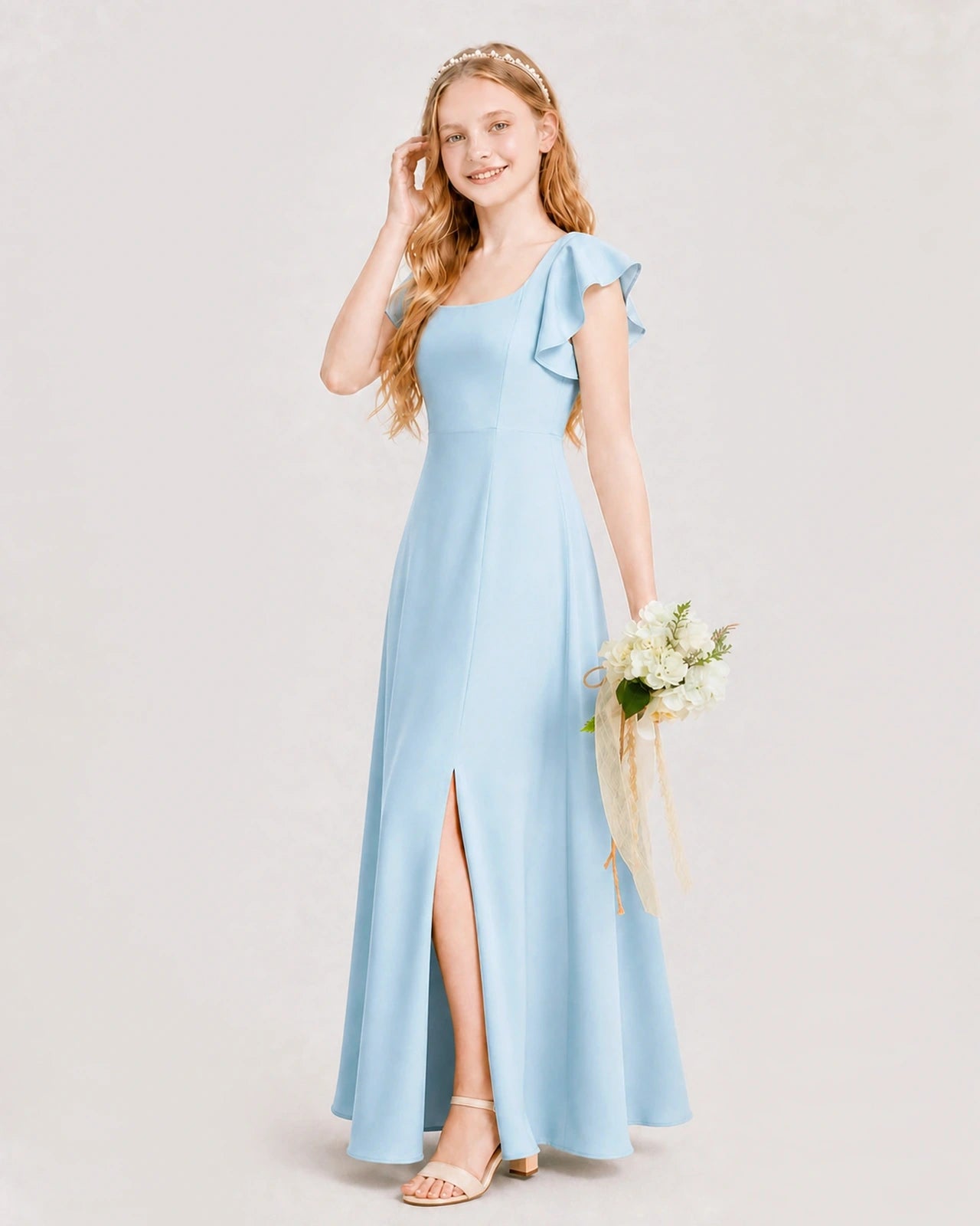 Baby Blue Chiffon A-line Junior Bridesmaid Dress Side View