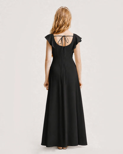 Black Chiffon A-line Junior Bridesmaid Dress Back View