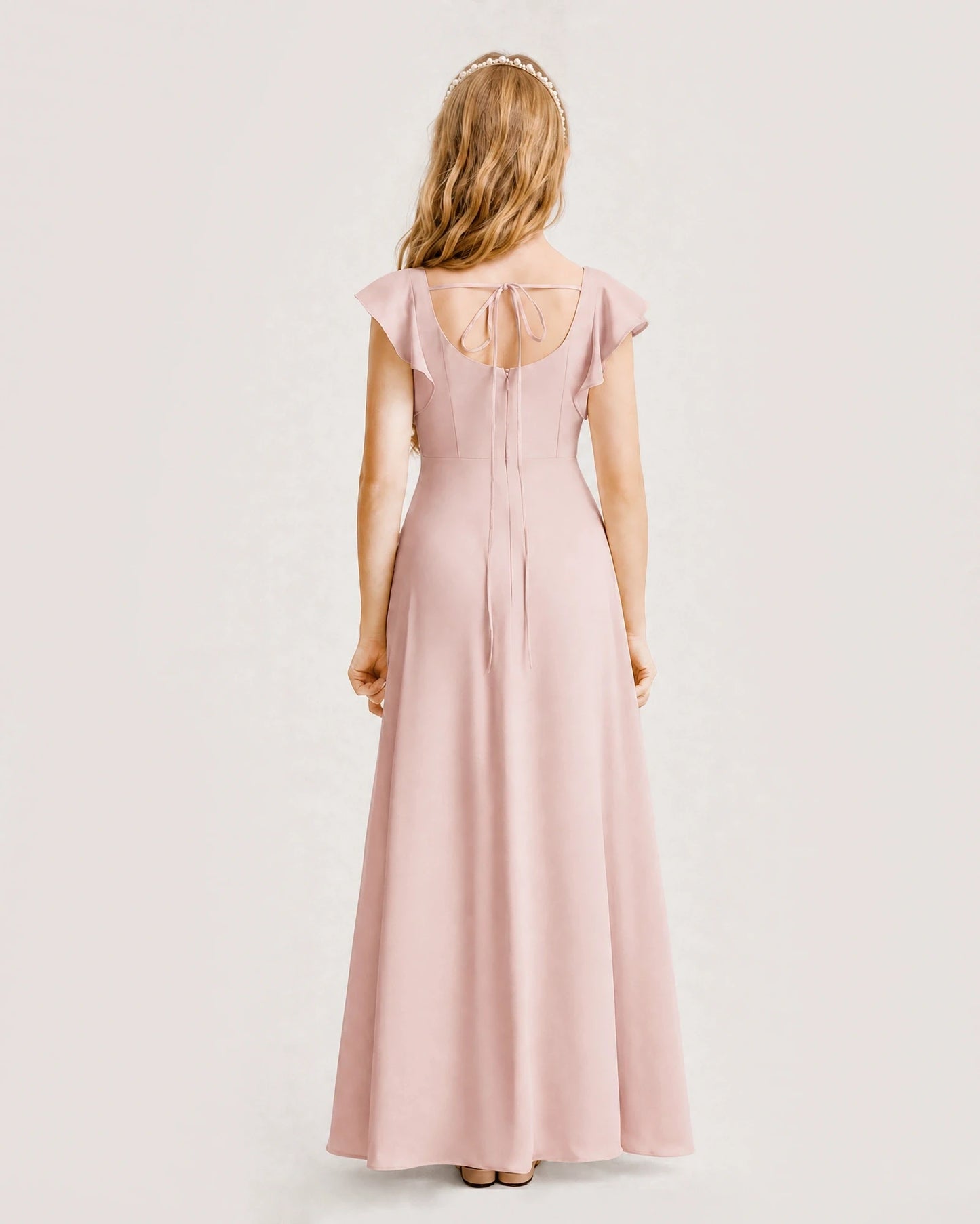 Blush Pink Chiffon A-line Junior Bridesmaid Dress Back View