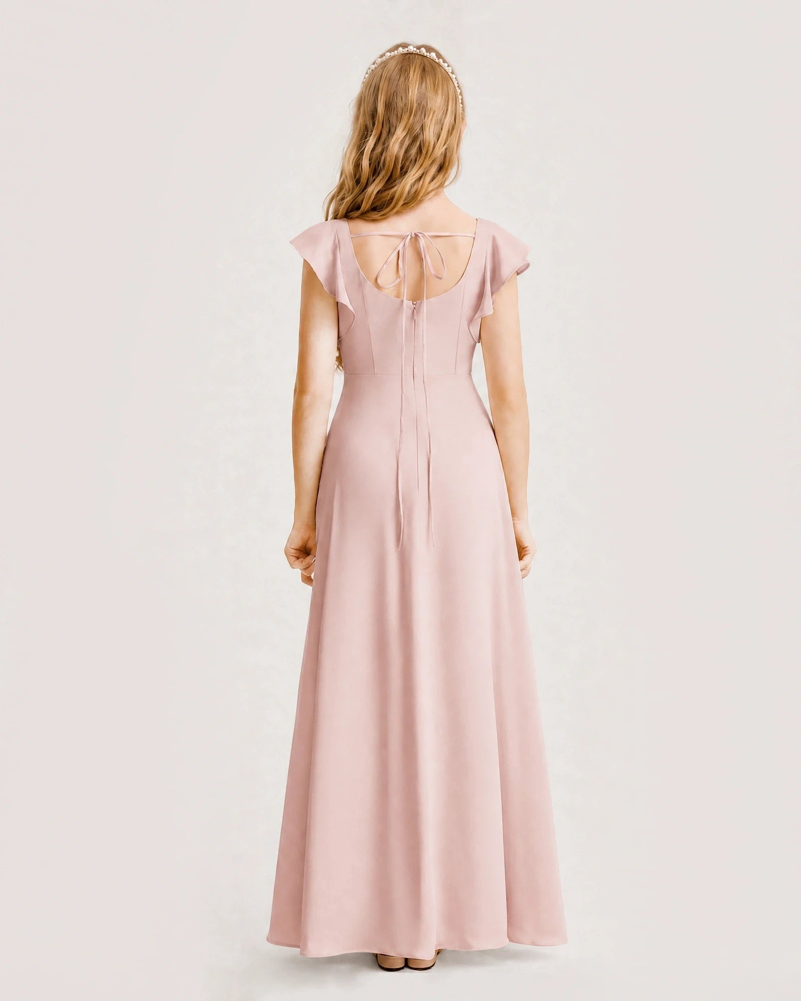 Blush Pink Chiffon A-line Junior Bridesmaid Dress Back View
