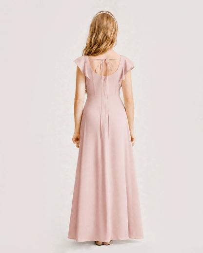 Blush Pink Chiffon A-line Junior Bridesmaid Dress Back View