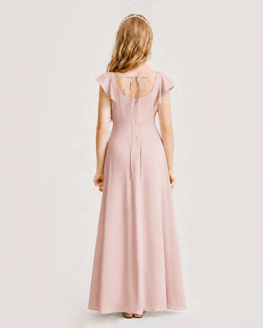 Blush Pink Chiffon A-line Junior Bridesmaid Dress Back View