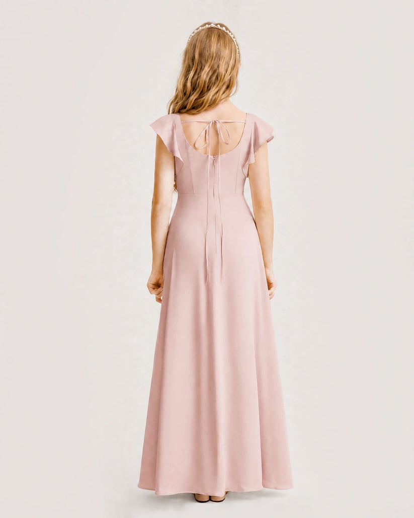 Blush Pink Chiffon A-line Junior Bridesmaid Dress Back View