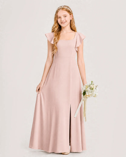 Blush Pink Chiffon A-line Junior Bridesmaid Dress Front View