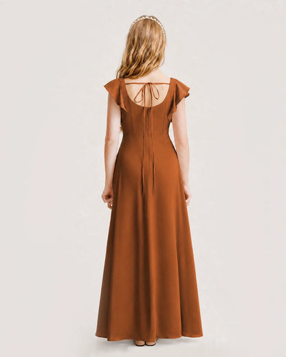 Burnt Orange Chiffon A-line Junior Bridesmaid Dress Back View
