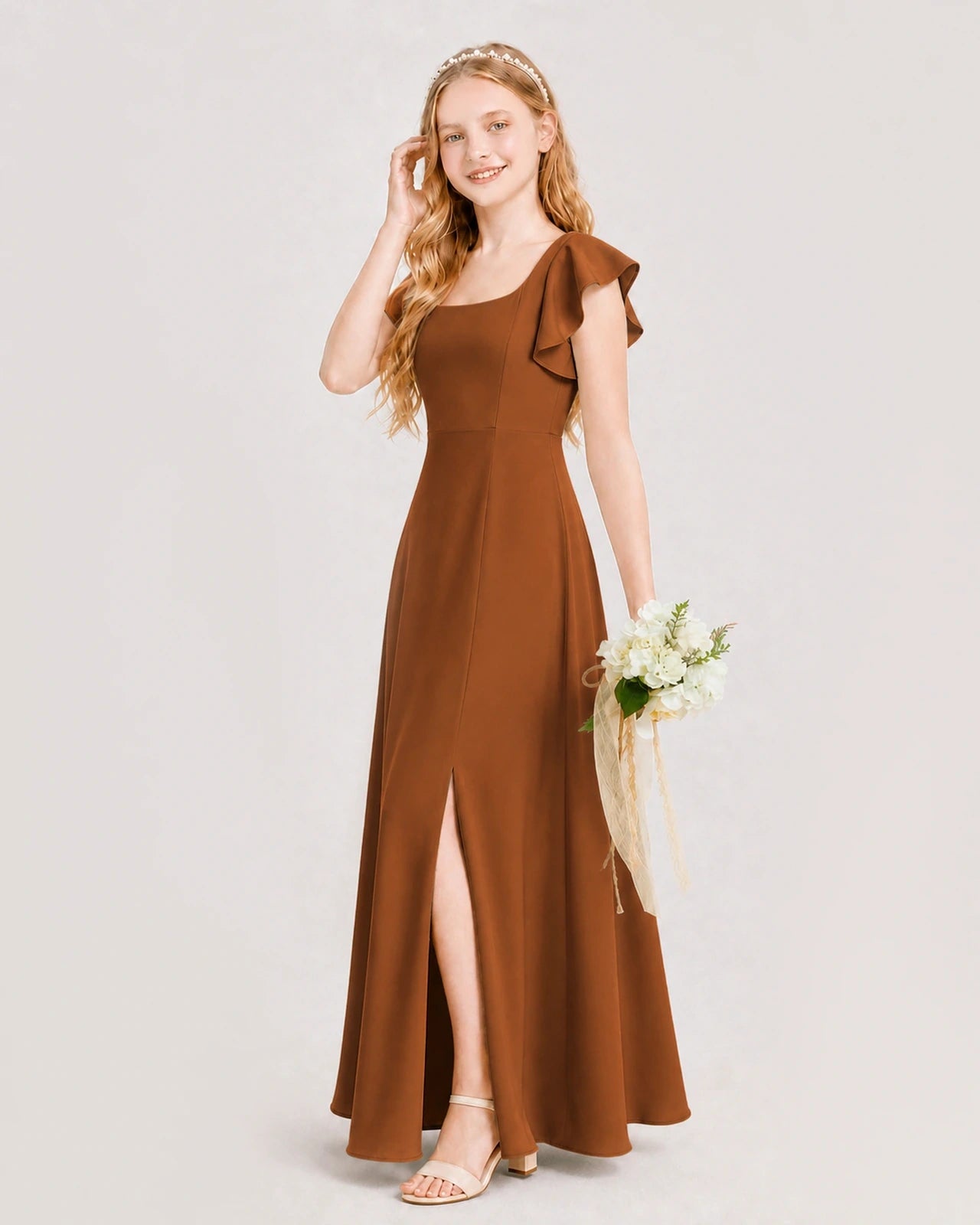 Burnt Orange Chiffon A-line Junior Bridesmaid Dress Side View