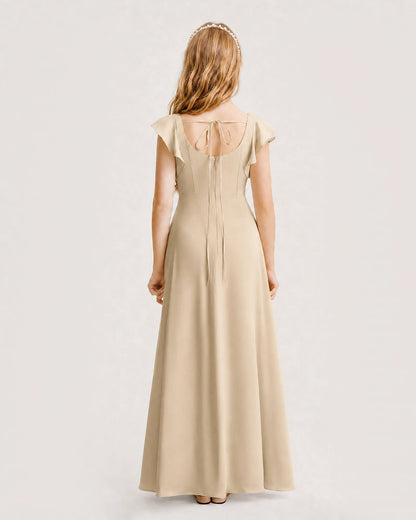 Champagne Chiffon A-line Junior Bridesmaid Dress Back View